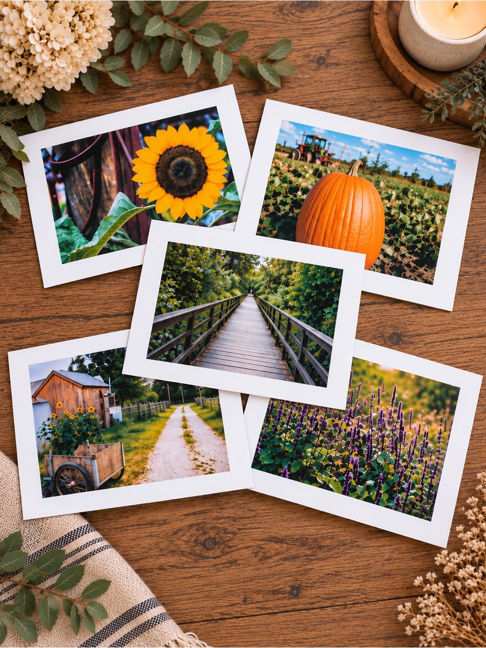 Set of 5 Handmade Photography Greeting Cards | Rustic Nature Farm Floral